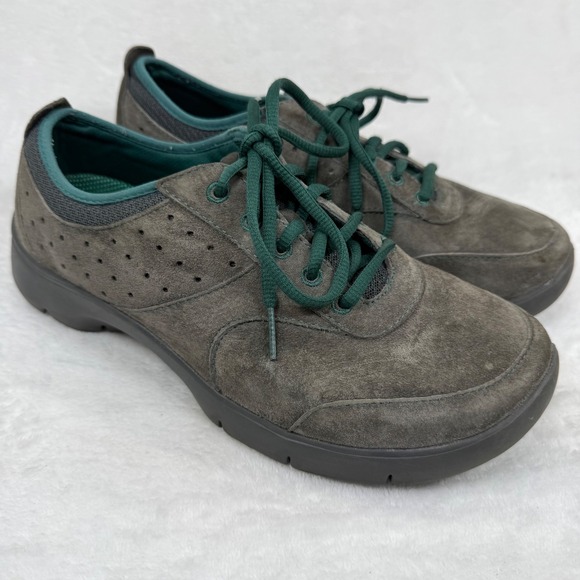 Dansko Shoes - Dansko Honor Womens Suede Walking Shoes Charcoal Grey Teal Lace Up Sneakers 39
